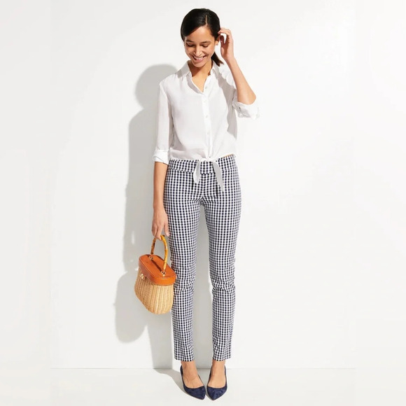 J. McLaughlin Masie Gingham Pants in Navy/White Size 4 - Picture 1 of 7